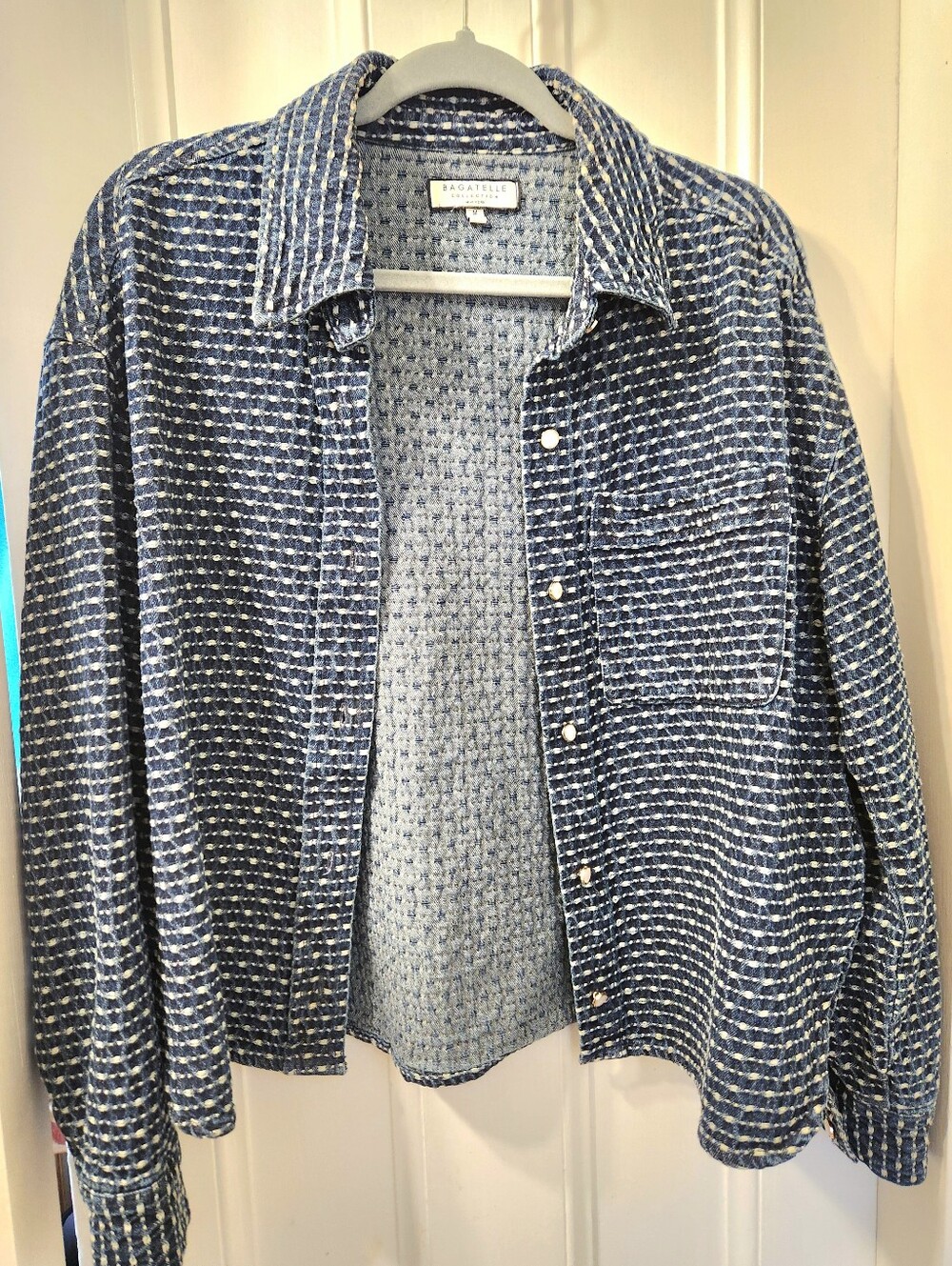 Bagatelle Navy and White Denim Button-Up Shacket